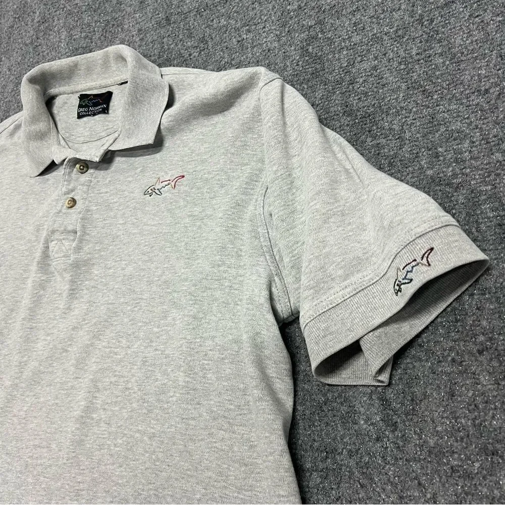 Vintage Greg Norman Collection Rainbow Shark Logo Polo Shirt Mens XL Gray Golf